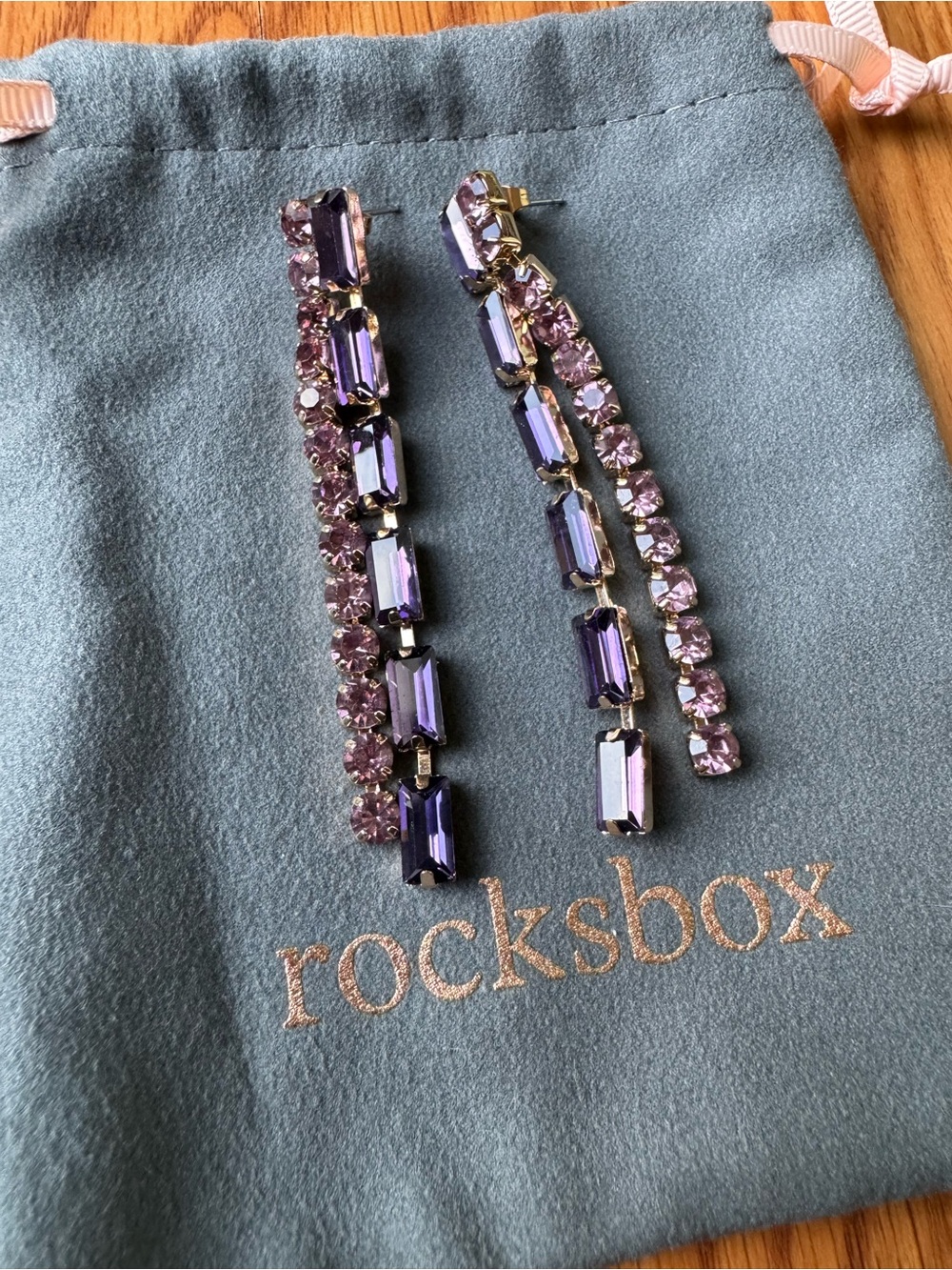 Rocksbox Purple Gold Crystal Linear Drop Earrings